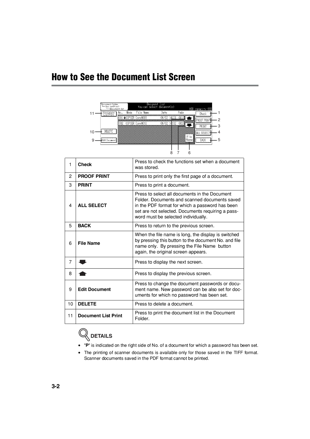 Konica Minolta 7222 manual How to See the Document List Screen, Print 