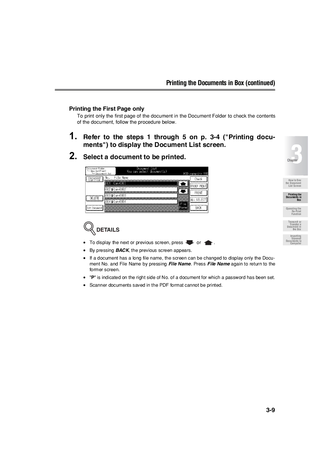 Konica Minolta 7222 manual Printing the Documents in Box, Printing the First Page only 