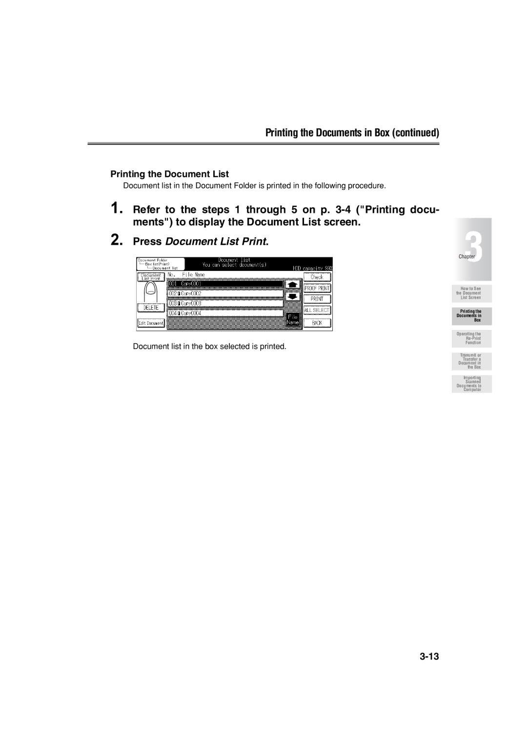 Konica Minolta 7222 manual Press Document List Print, Printing the Document List 