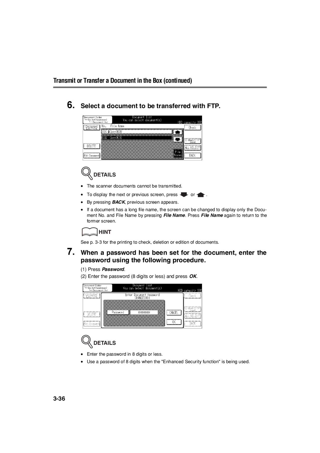 Konica Minolta 7222 manual Hint 