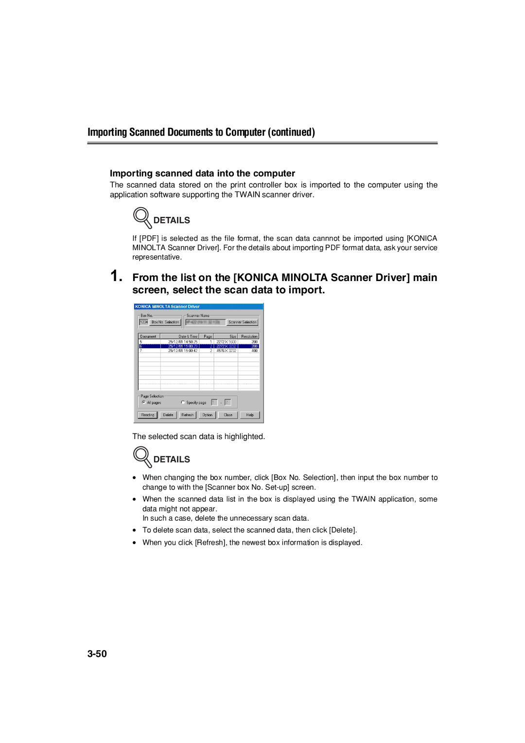 Konica Minolta 7222 manual Importing Scanned Documents to Computer, Importing scanned data into the computer 