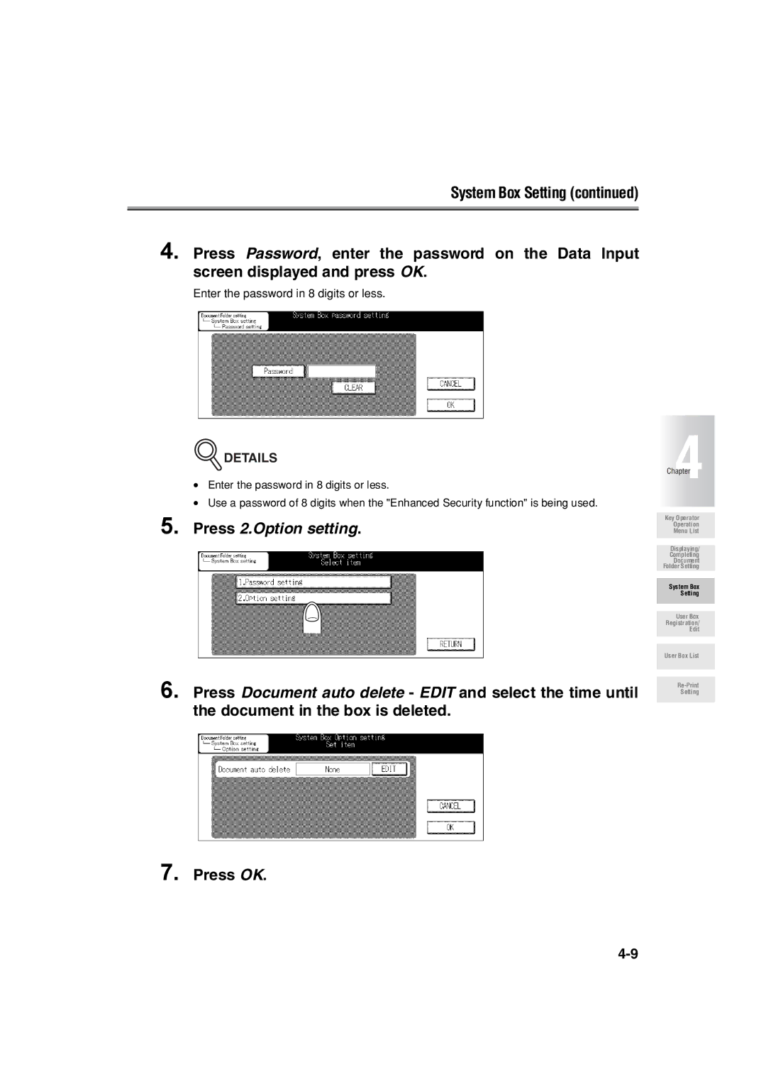 Konica Minolta 7222 manual Press 2.Option setting, System Box Setting 