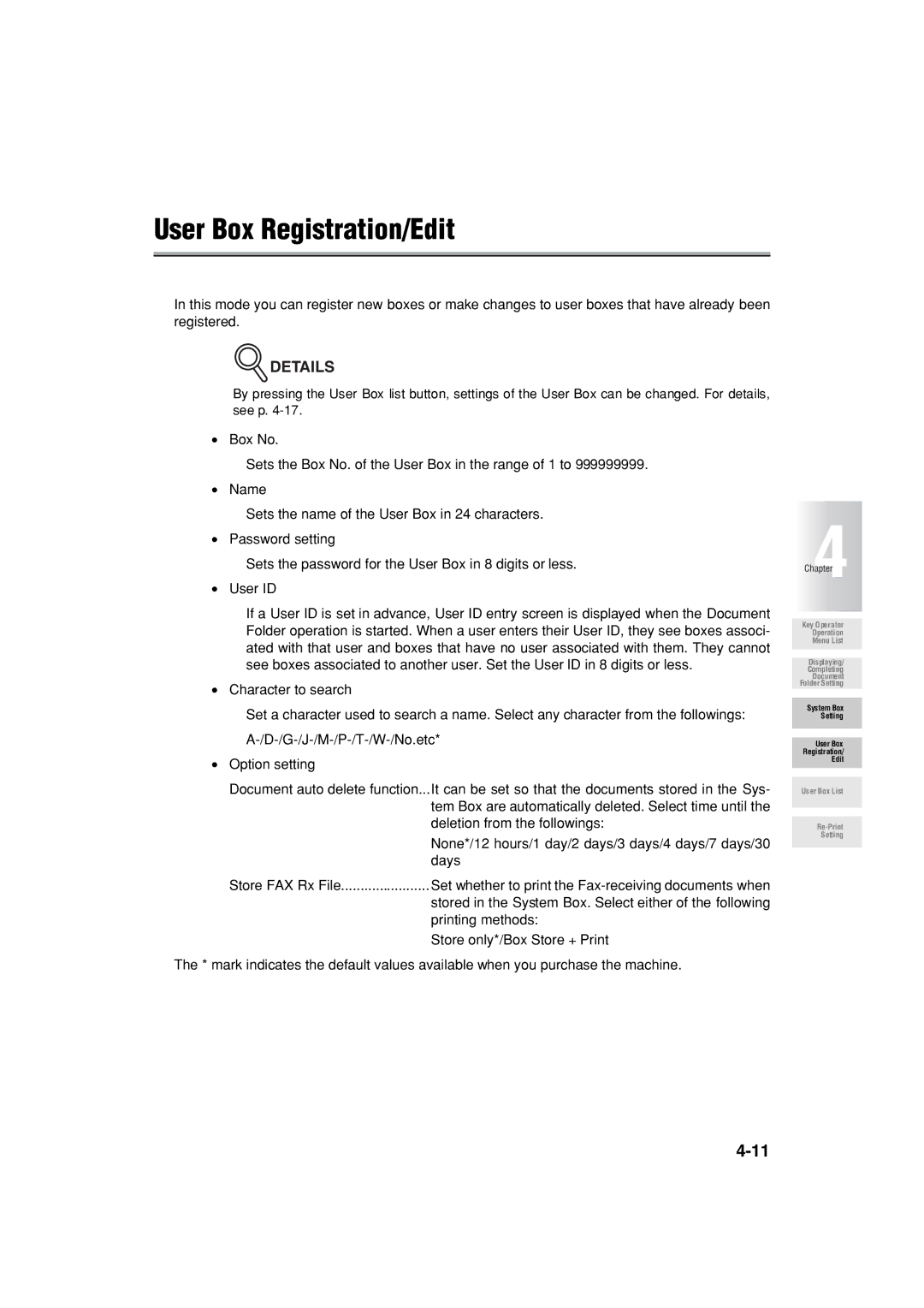 Konica Minolta 7222 manual User Box Registration/Edit 