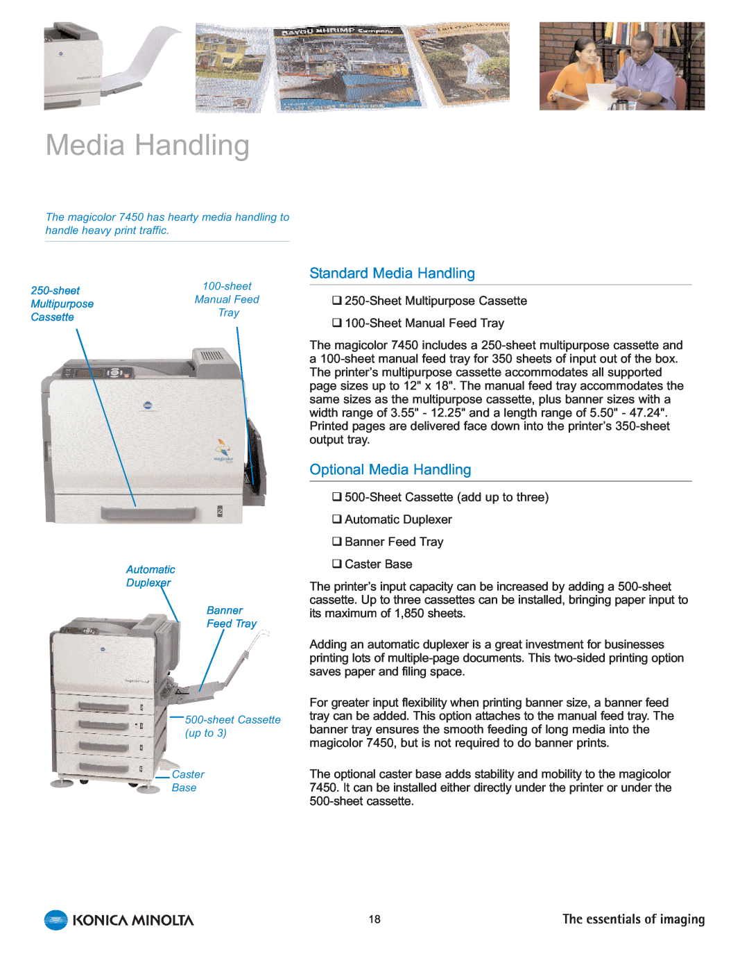 Konica Minolta 7450 manual Standard Media Handling, Optional Media Handling 