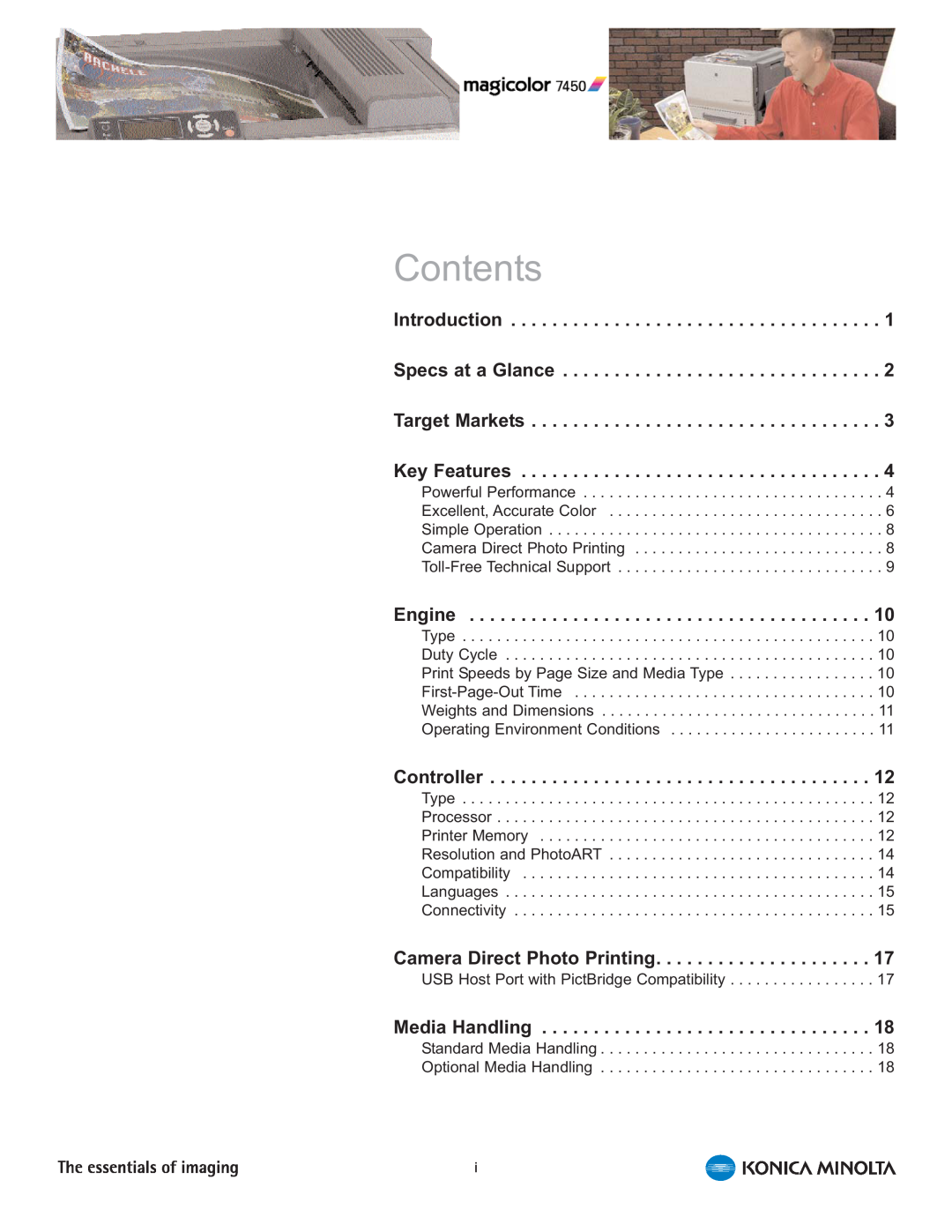 Konica Minolta 7450 manual Contents 