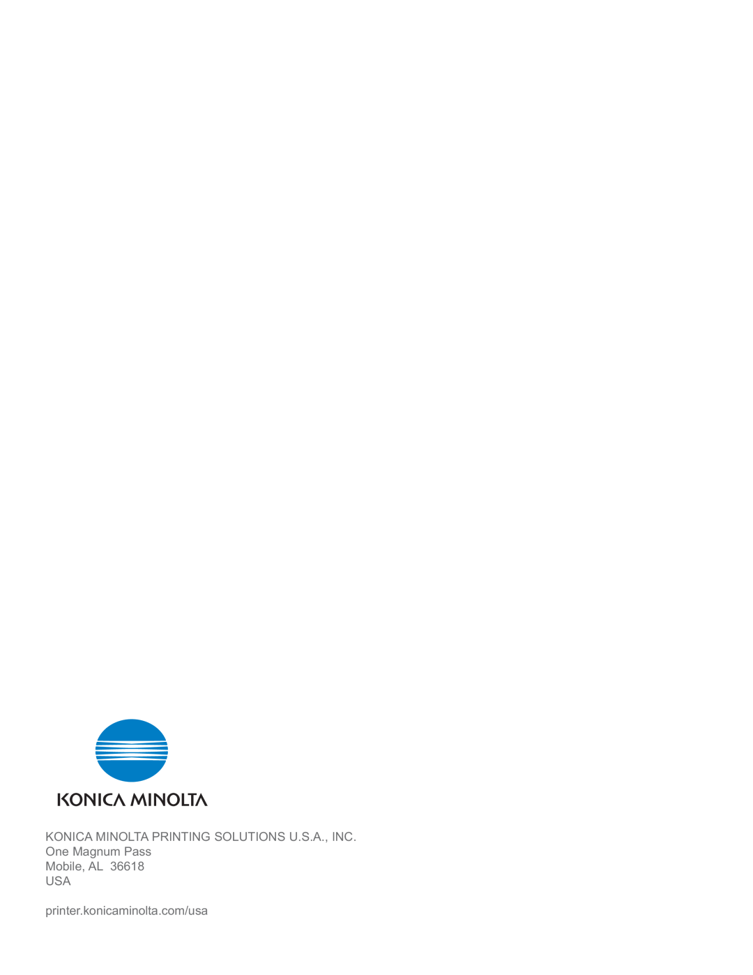 Konica Minolta 7450 manual Konica Minolta Printing Solutions U.S.A., Inc, One Magnum Pass Mobile, AL USA 