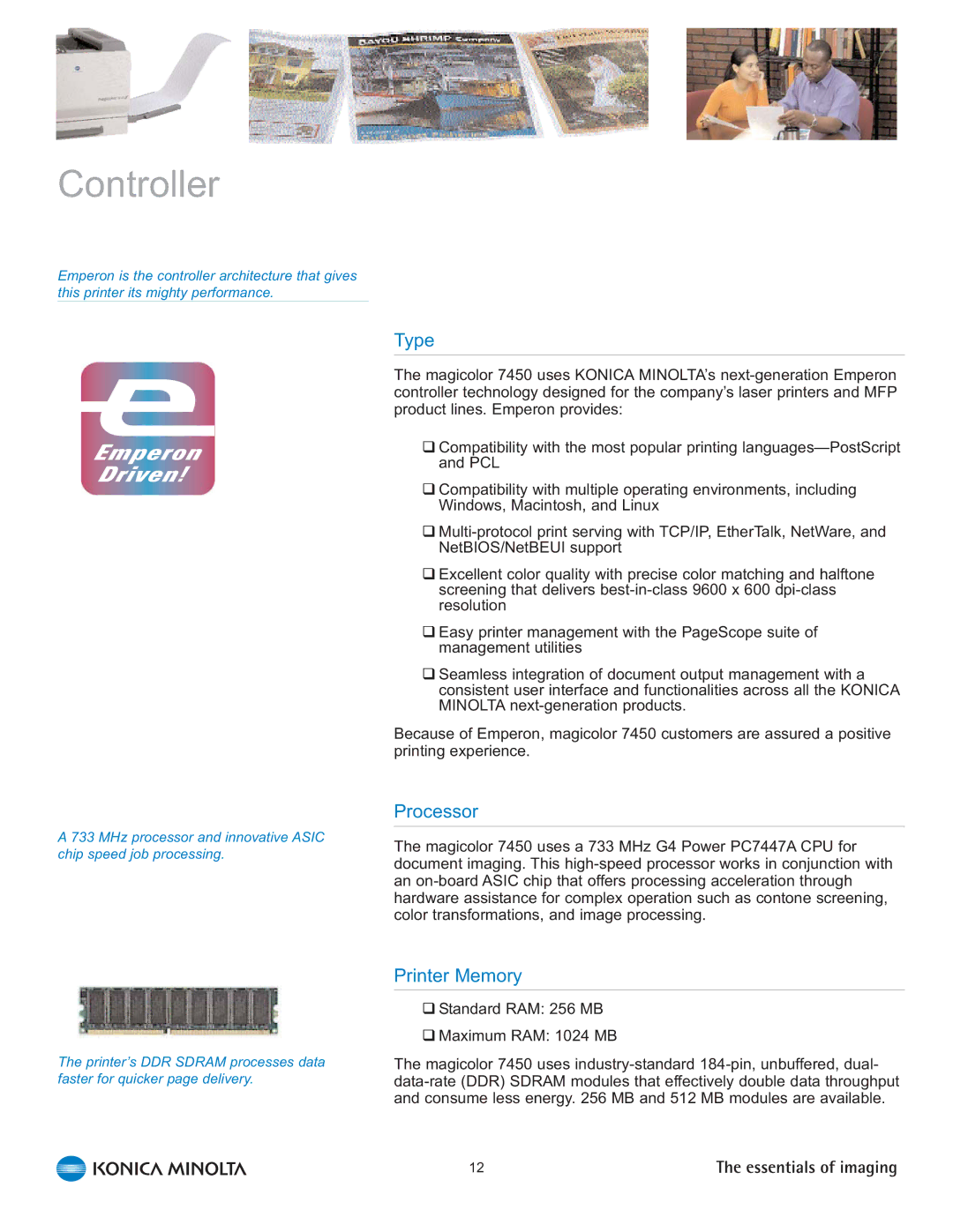 Konica Minolta 7450 manual Controller, Processor, Printer Memory 