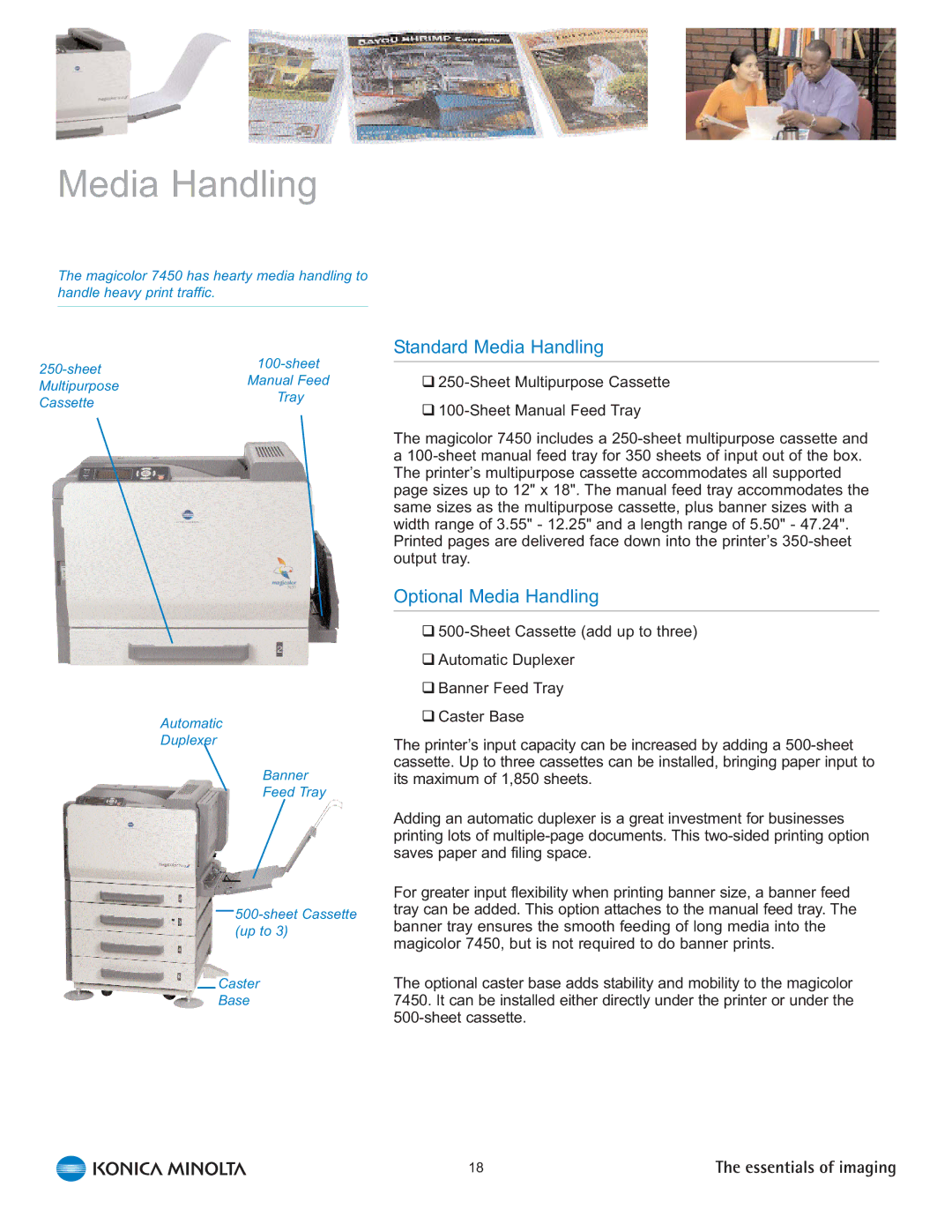 Konica Minolta 7450 manual Standard Media Handling, Optional Media Handling 