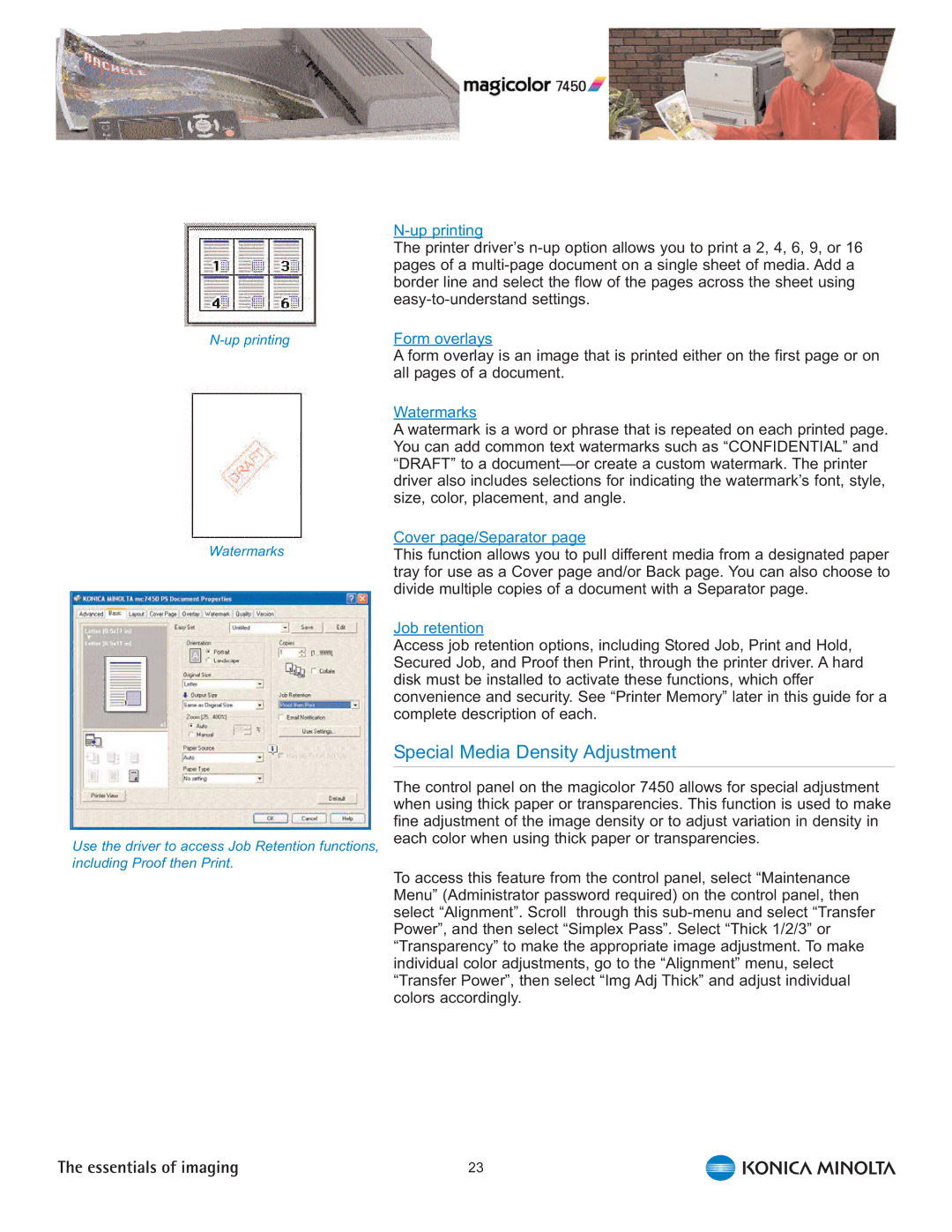 Konica Minolta 7450 manual Special Media Density Adjustment 