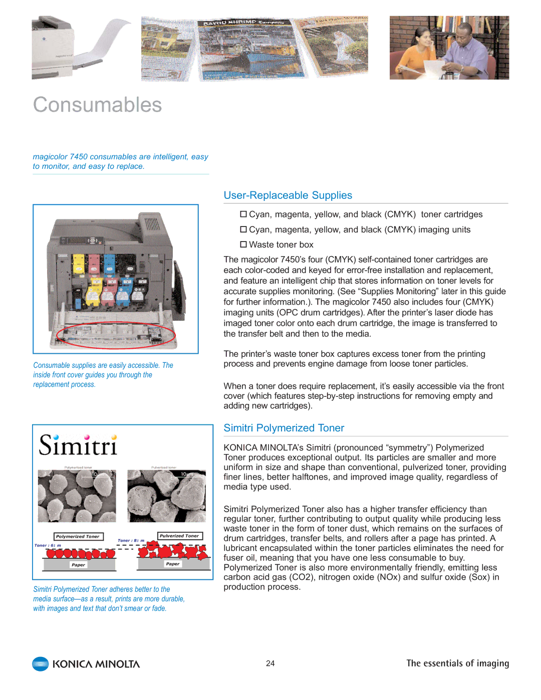 Konica Minolta 7450 manual Consumables, User-Replaceable Supplies, Simitri Polymerized Toner 