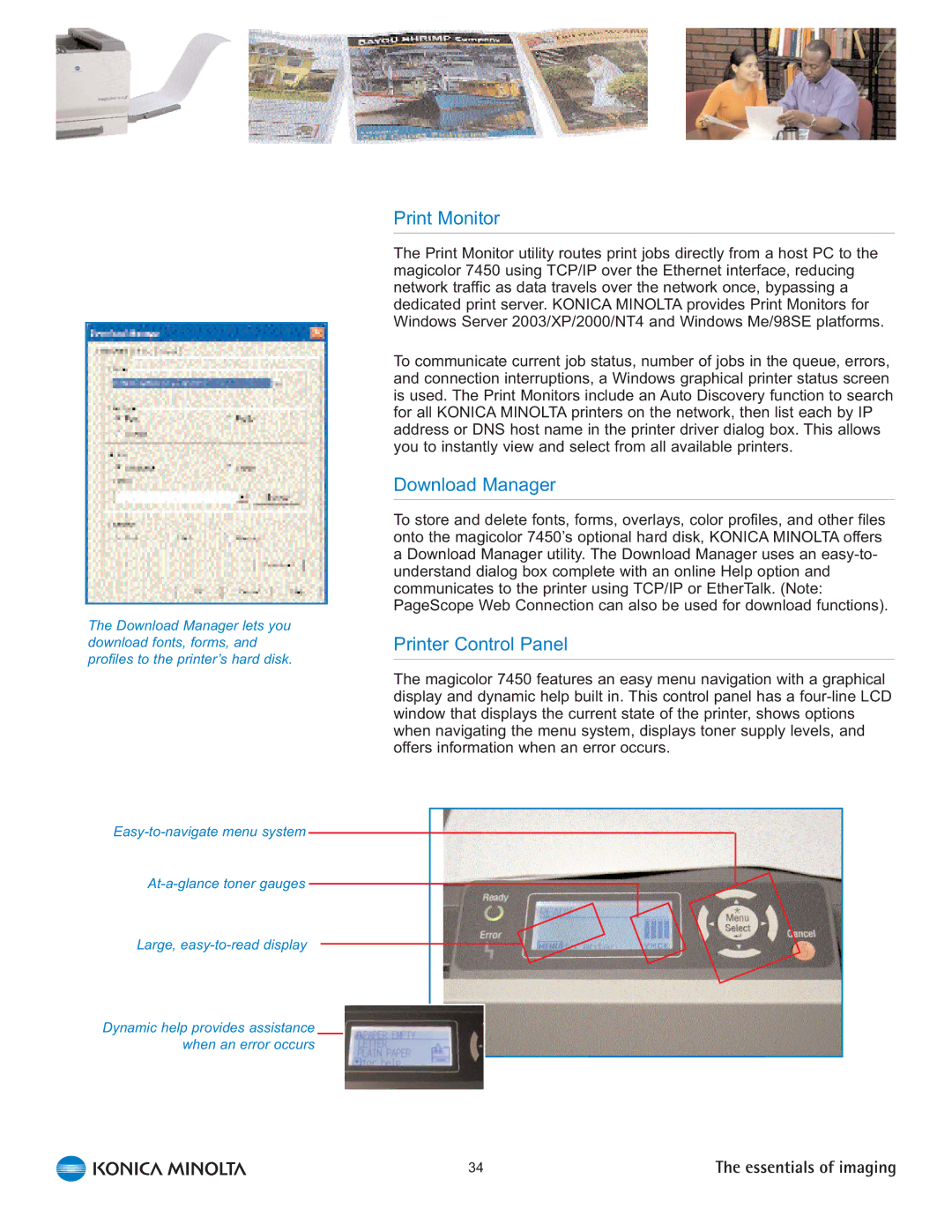 Konica Minolta 7450 manual Print Monitor, Download Manager, Printer Control Panel 