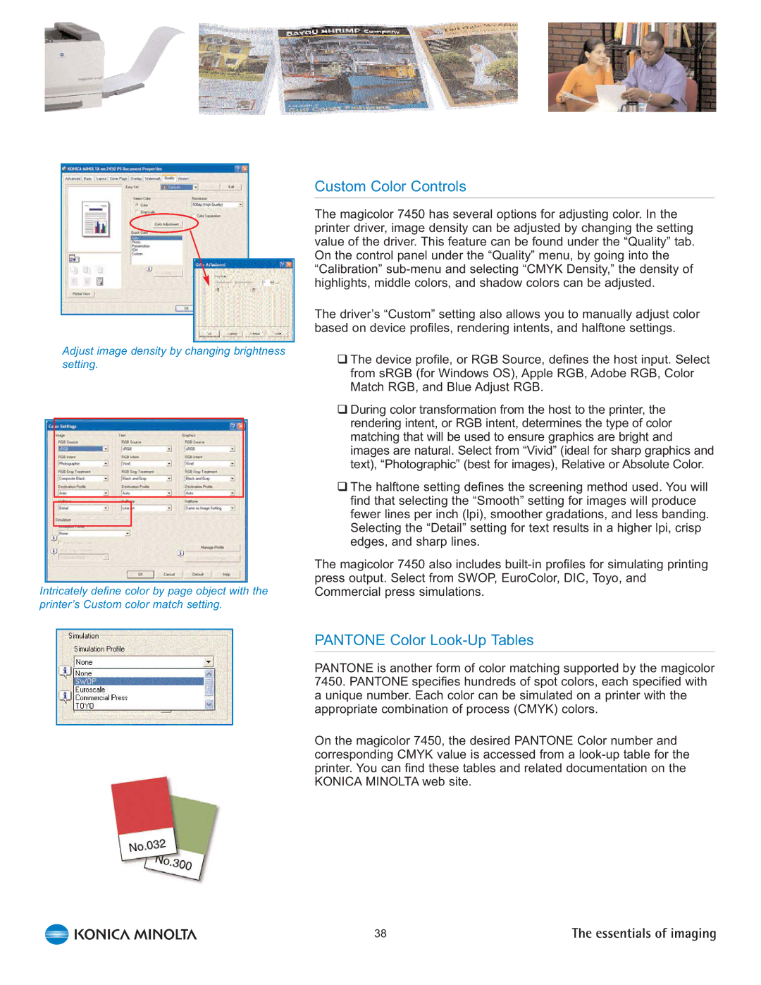 Konica Minolta 7450 manual Custom Color Controls, Pantone Color Look-Up Tables 