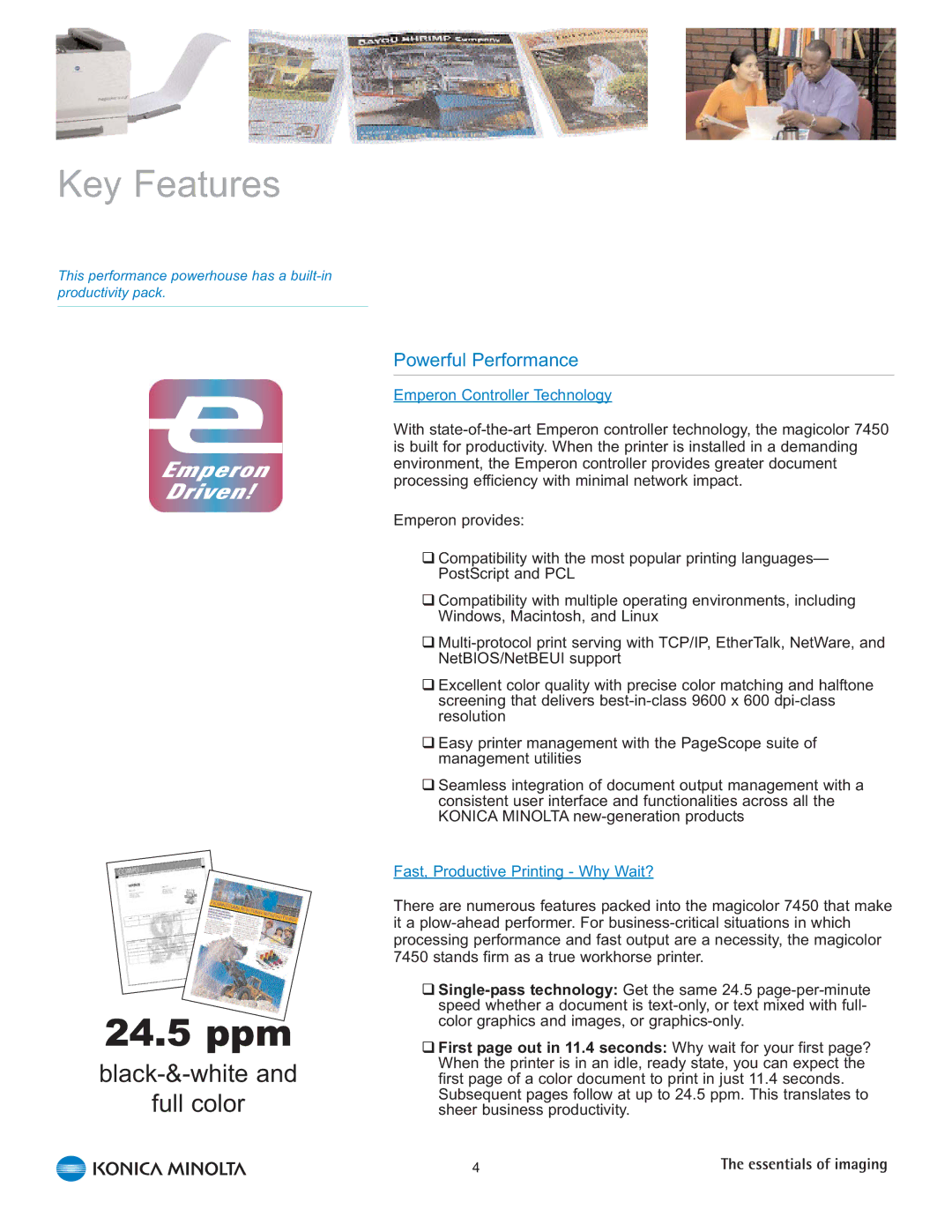 Konica Minolta 7450 manual Key Features, Powerful Performance 