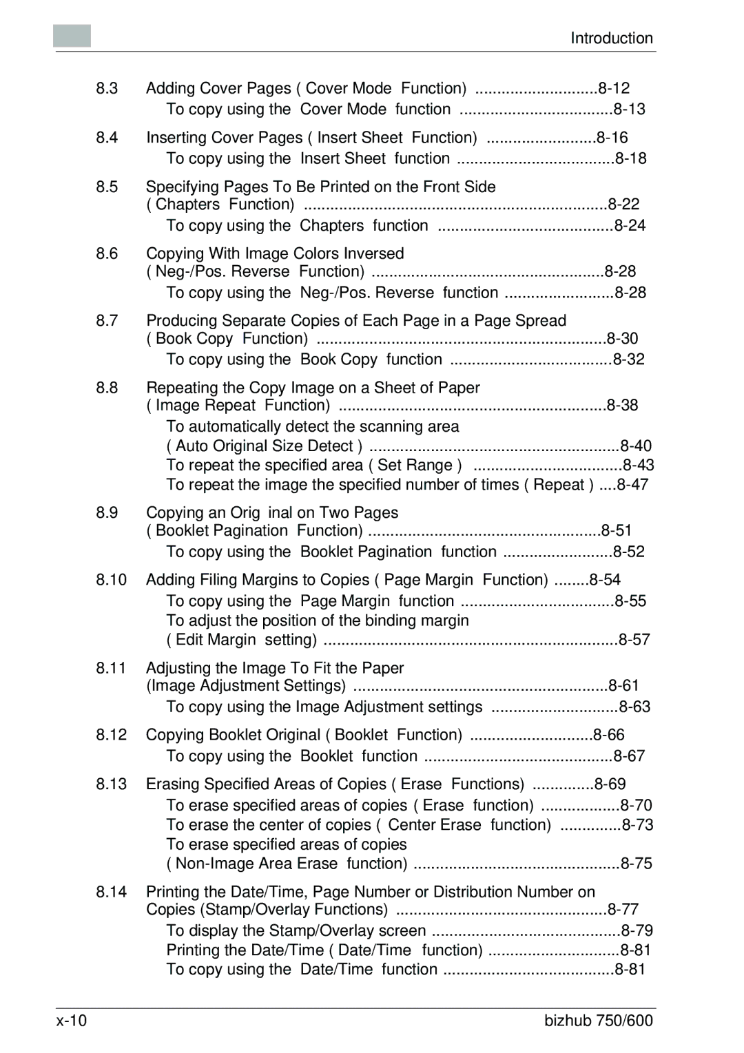 Konica Minolta 750 manual Adding Filing Margins to Copies Page Margin Function, Copying Booklet Original Booklet Function 