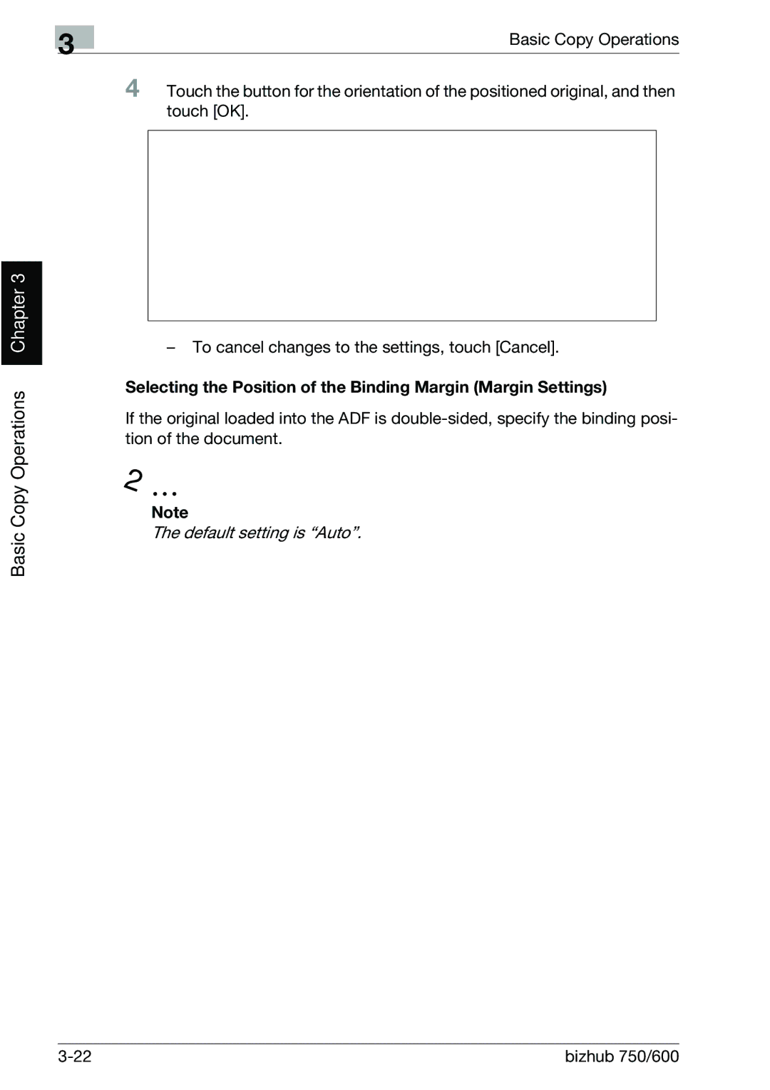 Konica Minolta 750 manual Selecting the Position of the Binding Margin Margin Settings 