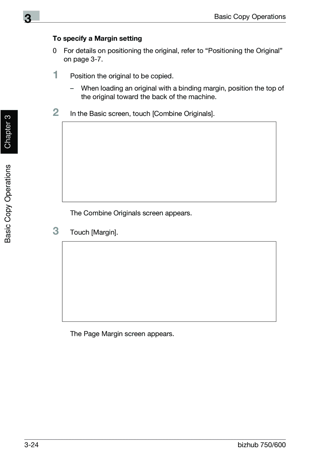 Konica Minolta 750 manual Basic Copy Operations, To specify a Margin setting 