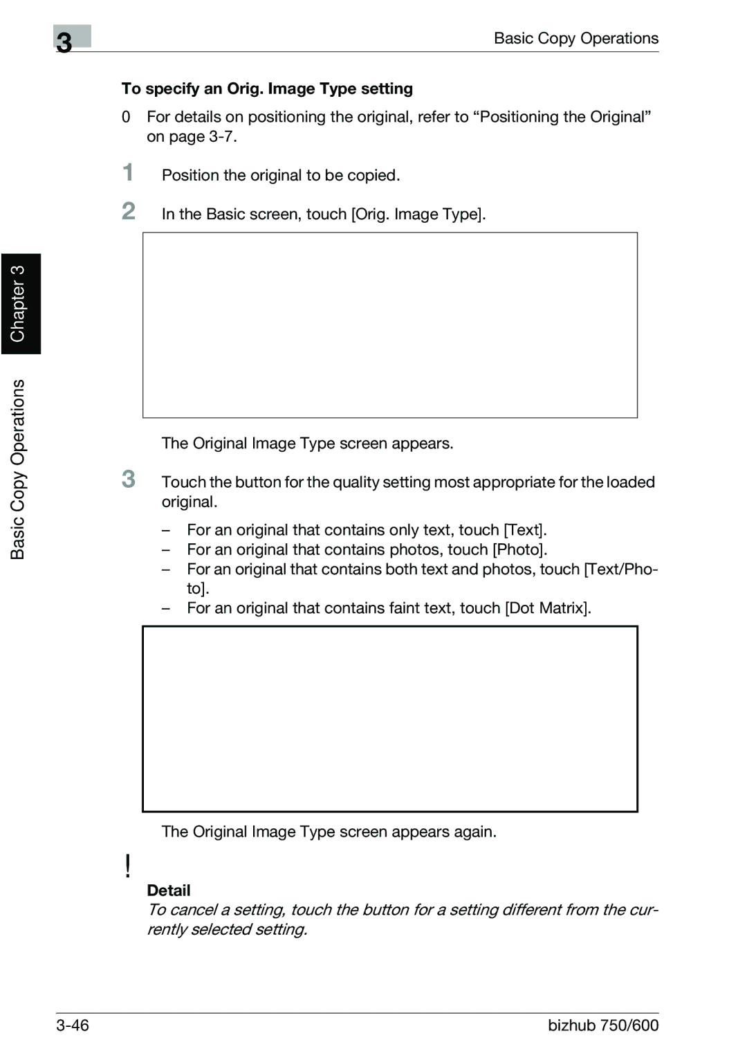 Konica Minolta 750 manual To specify an Orig. Image Type setting, Detail 