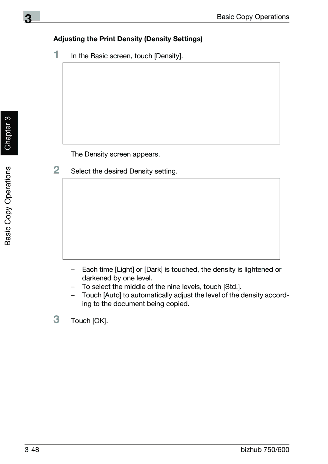 Konica Minolta 750 manual Adjusting the Print Density Density Settings 