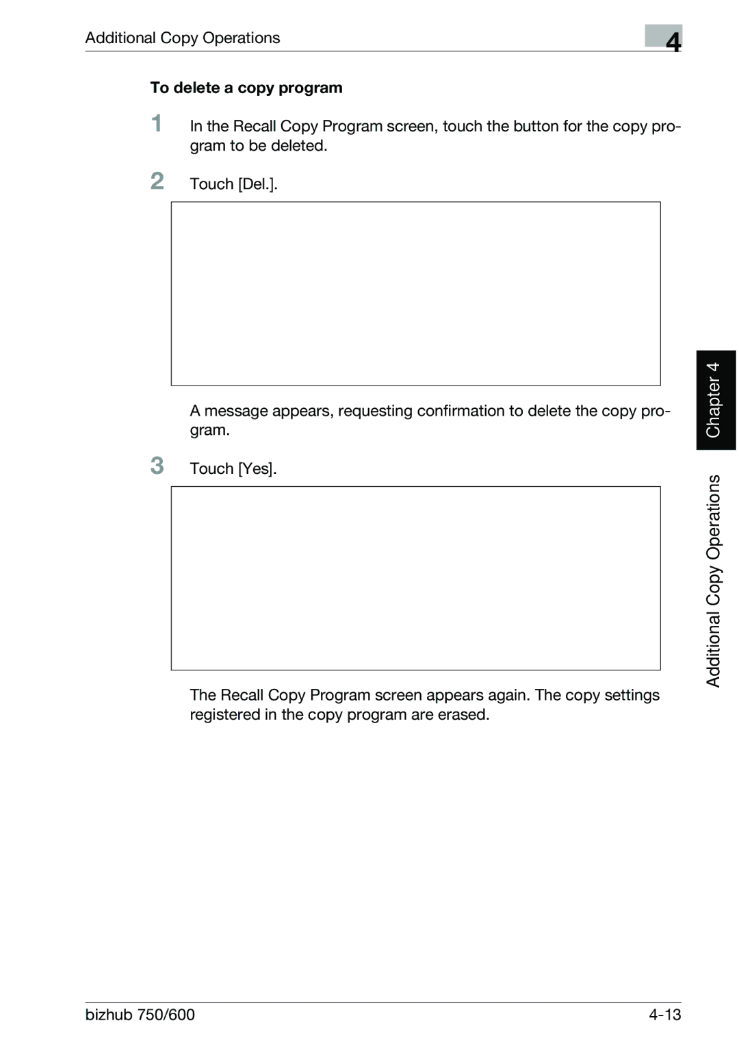 Konica Minolta 750 manual Additional Copy Operations, To delete a copy program 