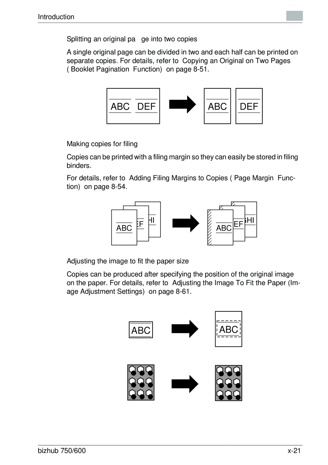 Konica Minolta 750 manual Splitting an original page into two copies, Making copies for filing 