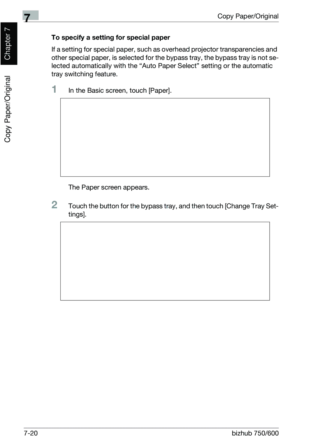 Konica Minolta 750 manual Copy Paper/Original, To specify a setting for special paper 