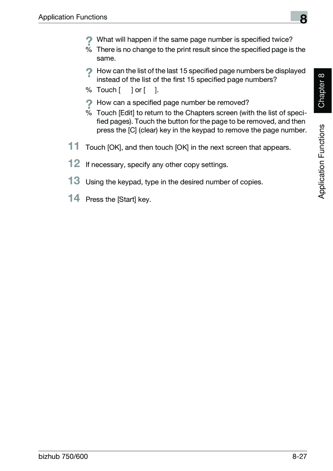 Konica Minolta 750 manual Touch or ? How can a specified page number be removed? 