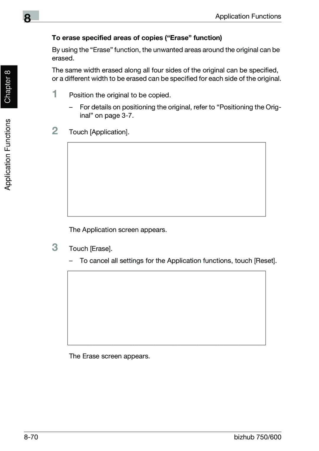 Konica Minolta 750 manual To erase specified areas of copies Erase function 