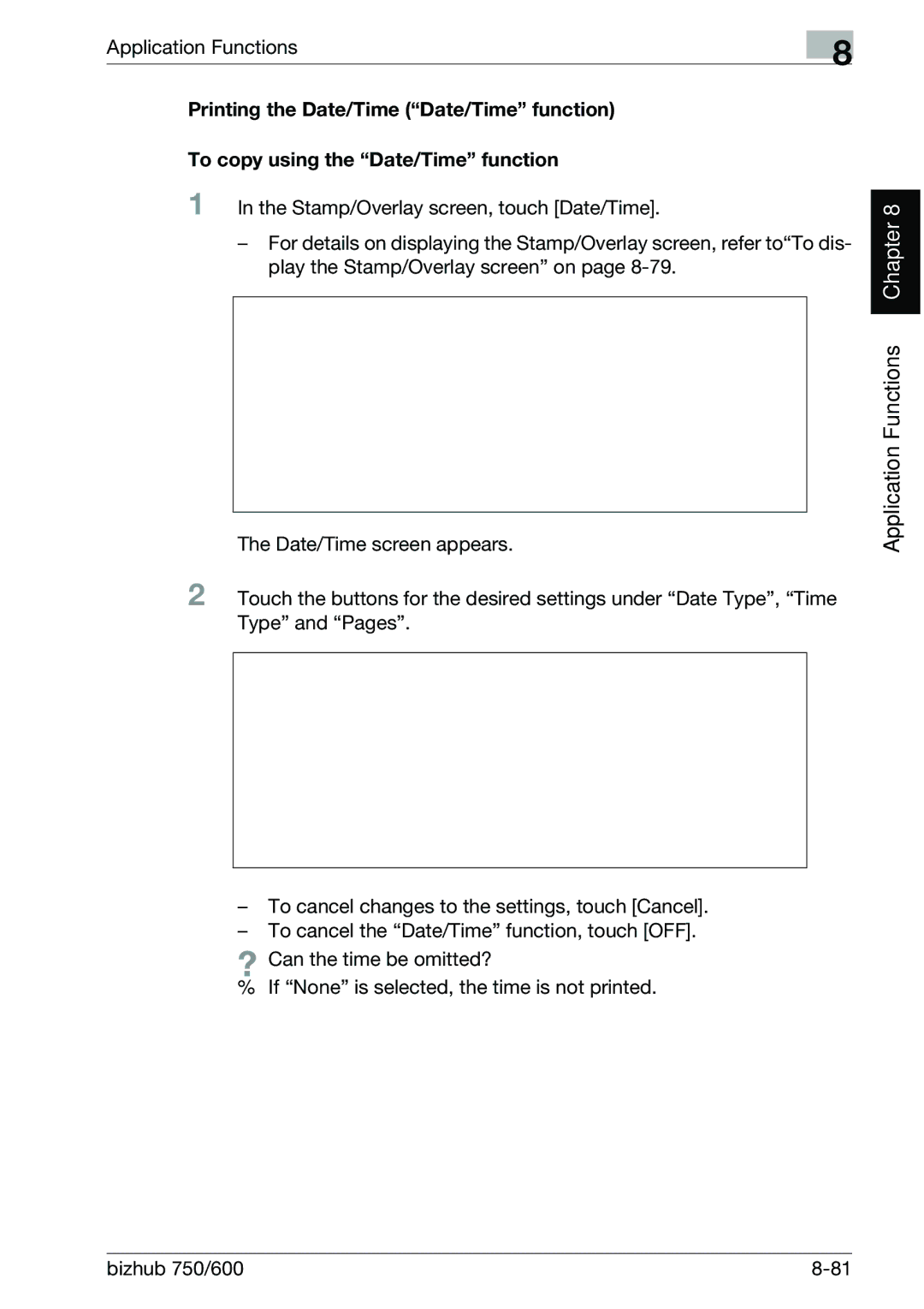 Konica Minolta 750 manual Application Functions Chapter 