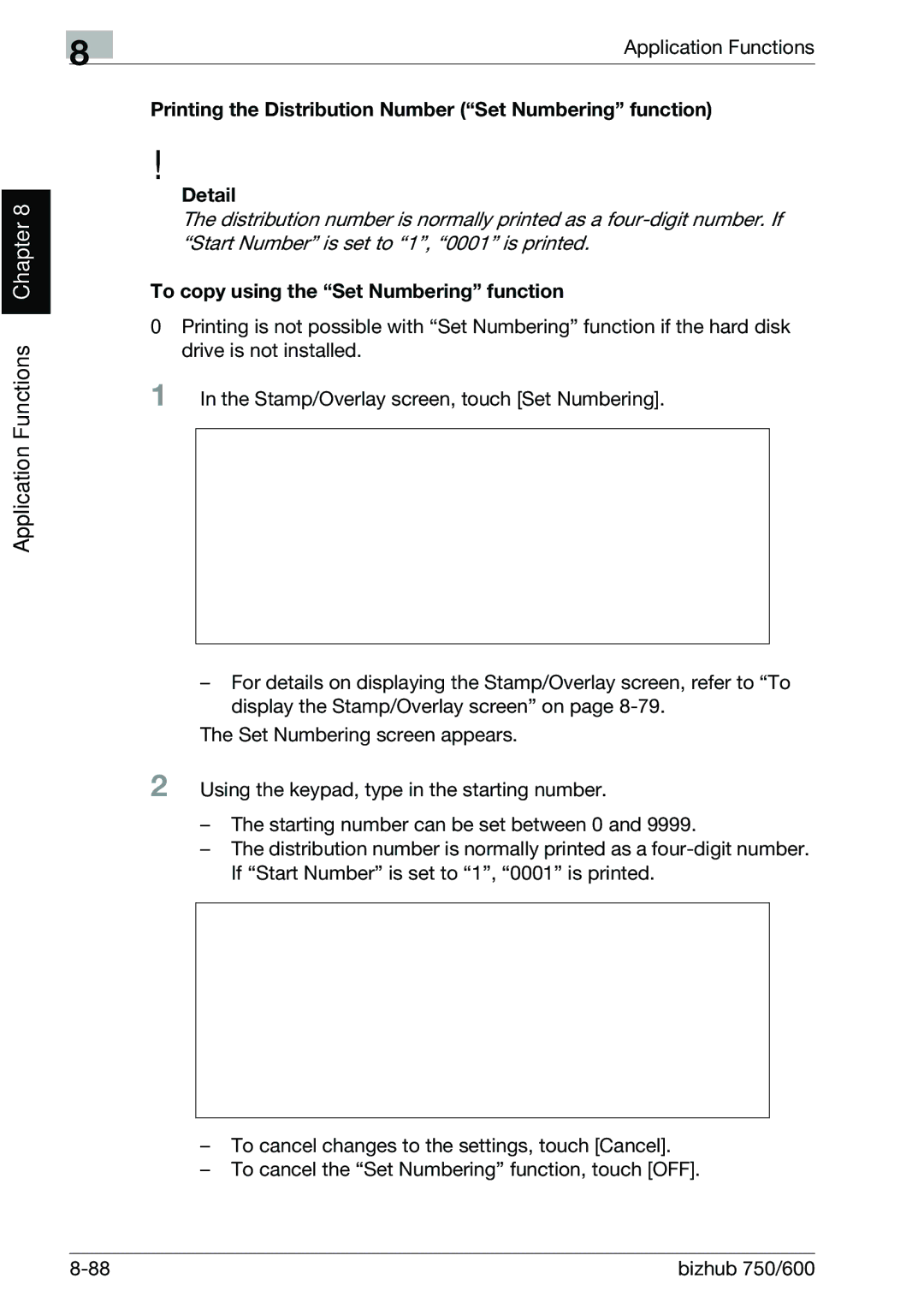 Konica Minolta 750 manual Application Functions, To copy using the Set Numbering function 