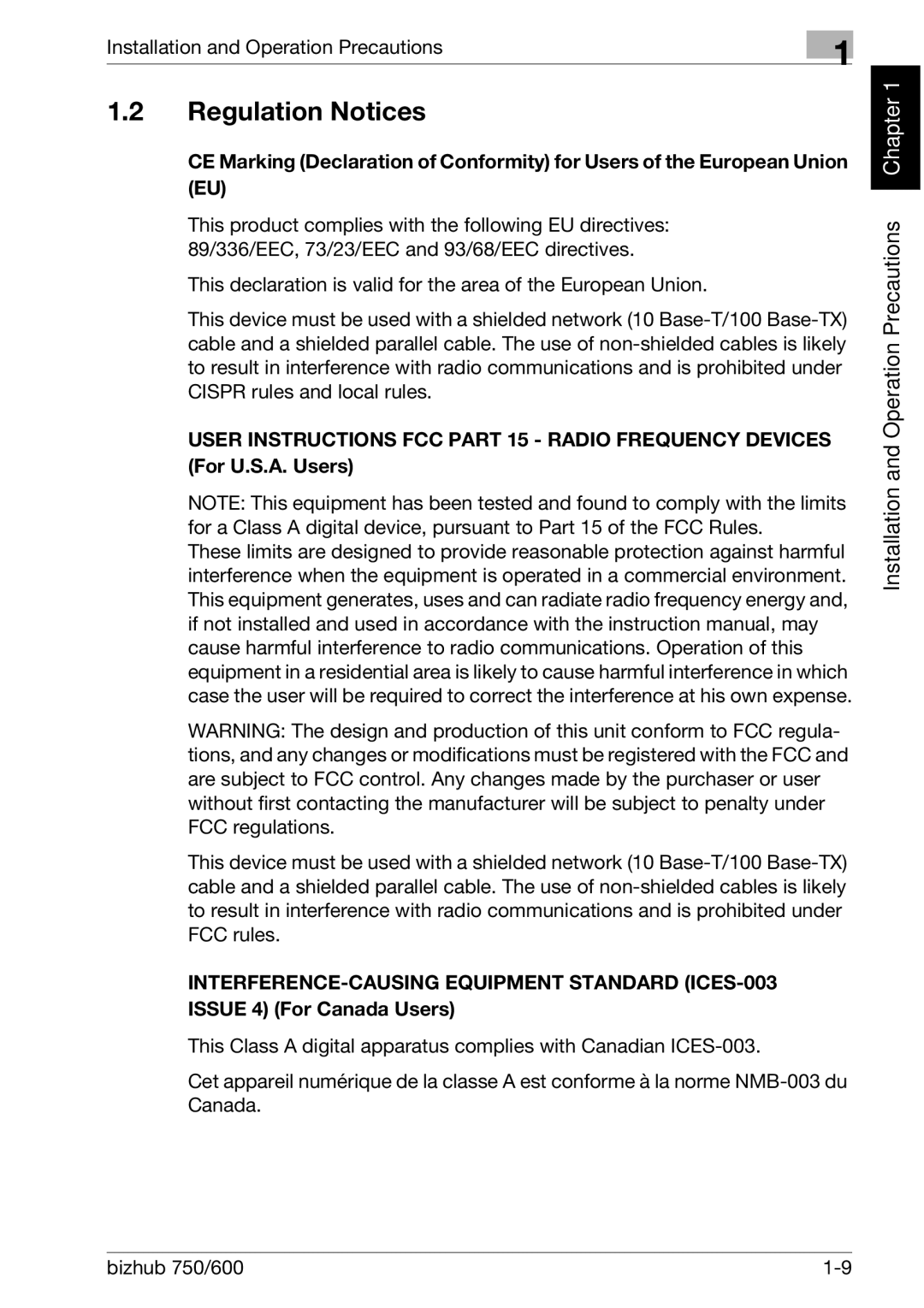 Konica Minolta 750 manual Regulation Notices 