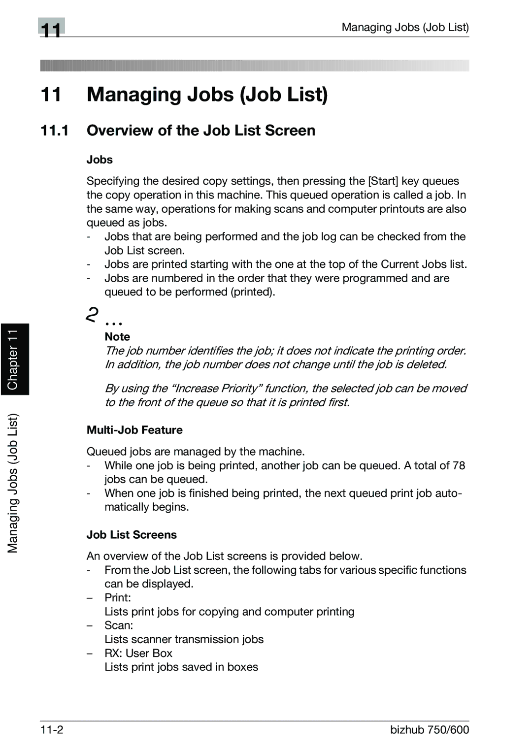 Konica Minolta 750 manual Overview of the Job List Screen, Jobs, Multi-Job Feature, Job List Screens 