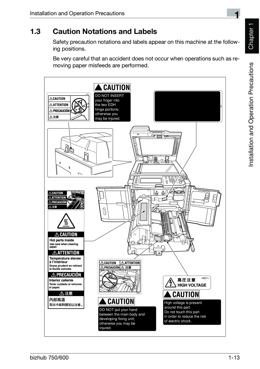 Konica Minolta 750 manual Installation and Operation Precautions Chapter 