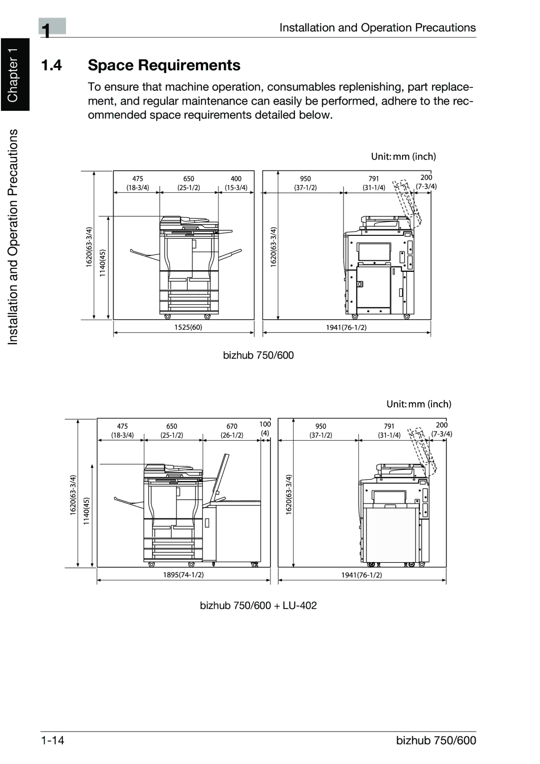 Konica Minolta 750 manual Space Requirements 