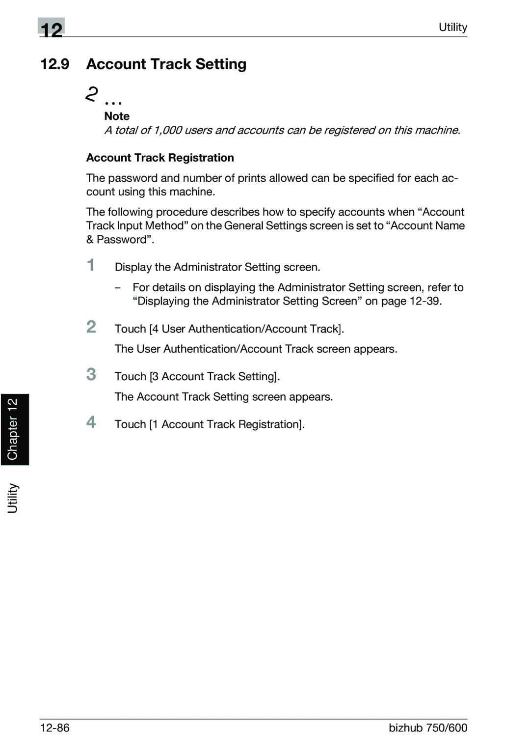 Konica Minolta 750 manual Account Track Setting, Account Track Registration 