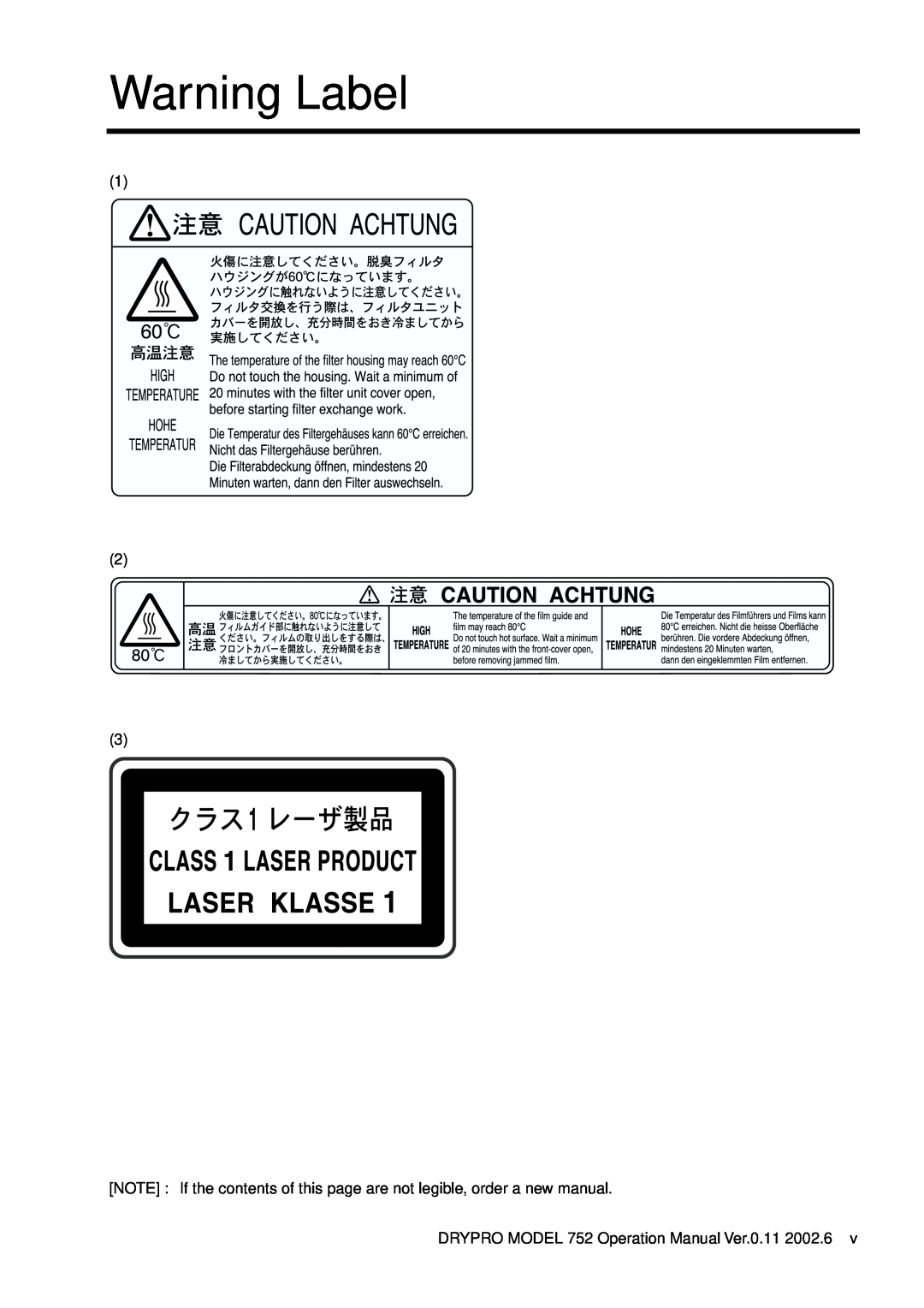 Konica Minolta 752 operation manual Warning Label 
