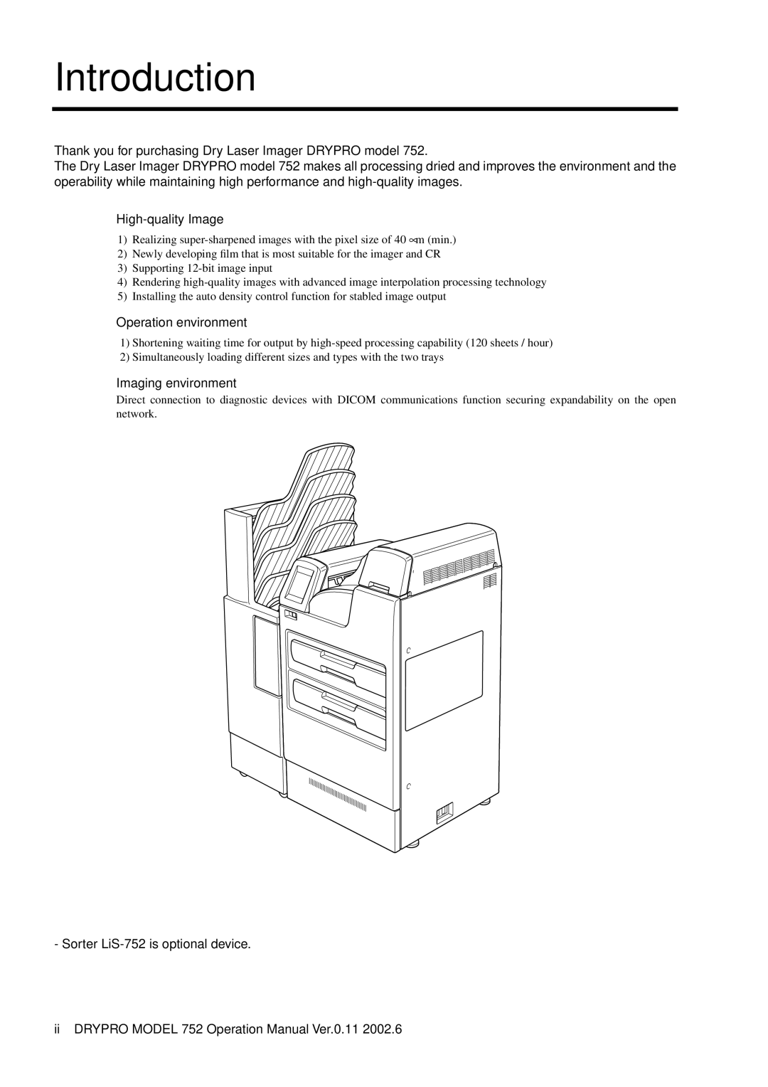 Konica Minolta Introduction, Operation environment, Imaging environment, Sorter LiS-752 is optional device 