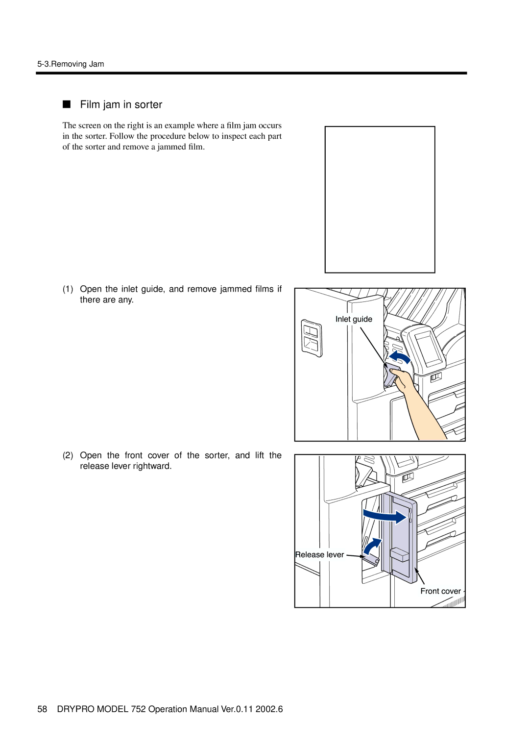 Konica Minolta 752 operation manual Film jam in sorter 