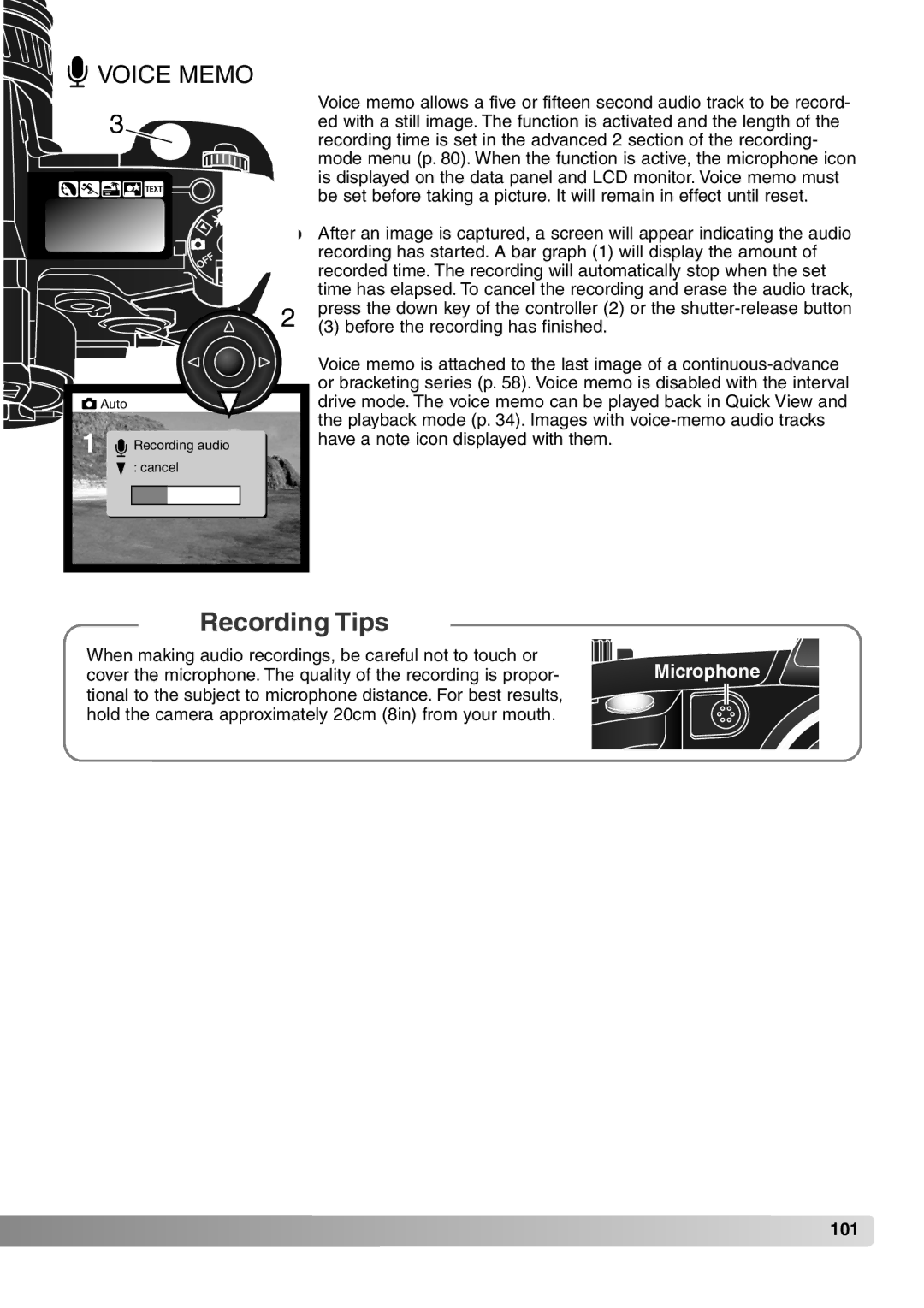 Konica Minolta 7Hi instruction manual Recording Tips, Voice Memo 