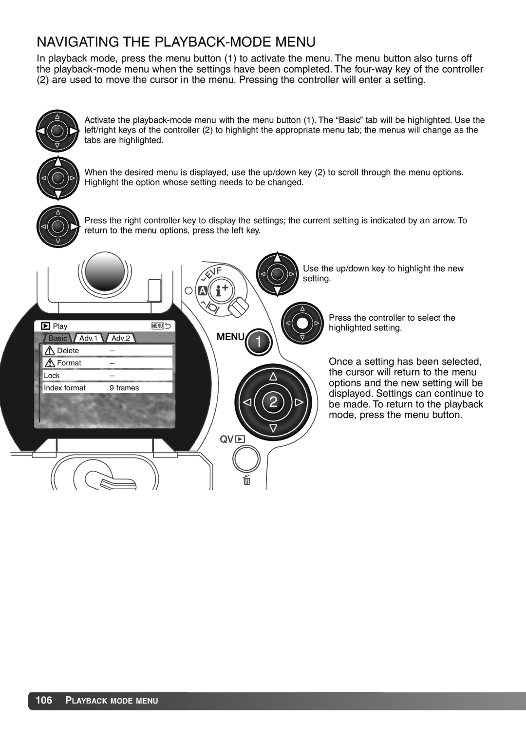 Konica Minolta 7Hi instruction manual Navigating the PLAYBACK-MODE Menu 