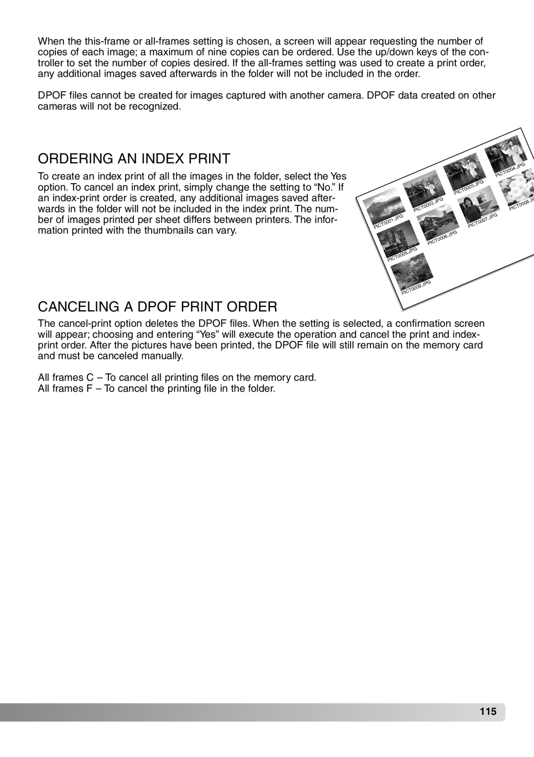 Konica Minolta 7Hi instruction manual Ordering AN Index Print, Canceling a Dpof Print Order 