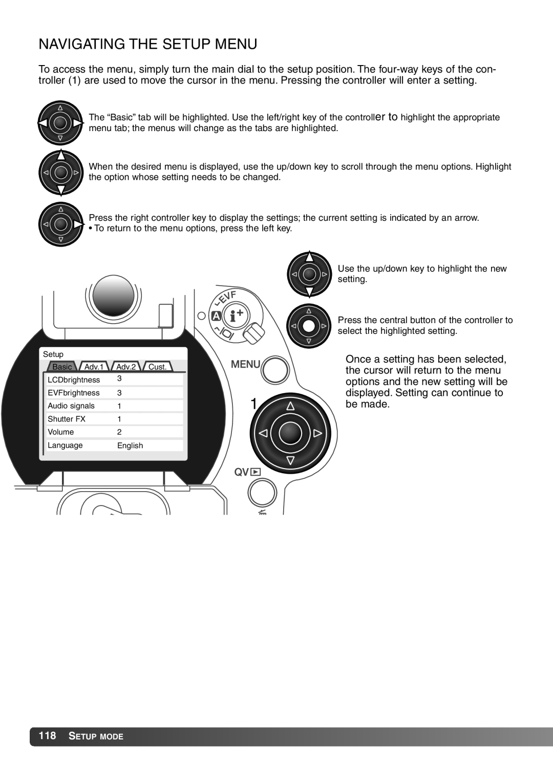 Konica Minolta 7Hi instruction manual Navigating the Setup Menu 