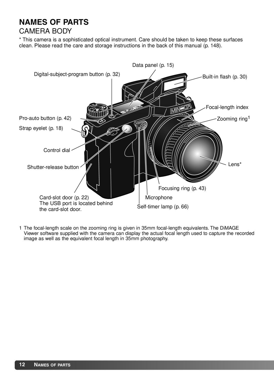 Konica Minolta 7Hi instruction manual Names of Parts, Camera Body 