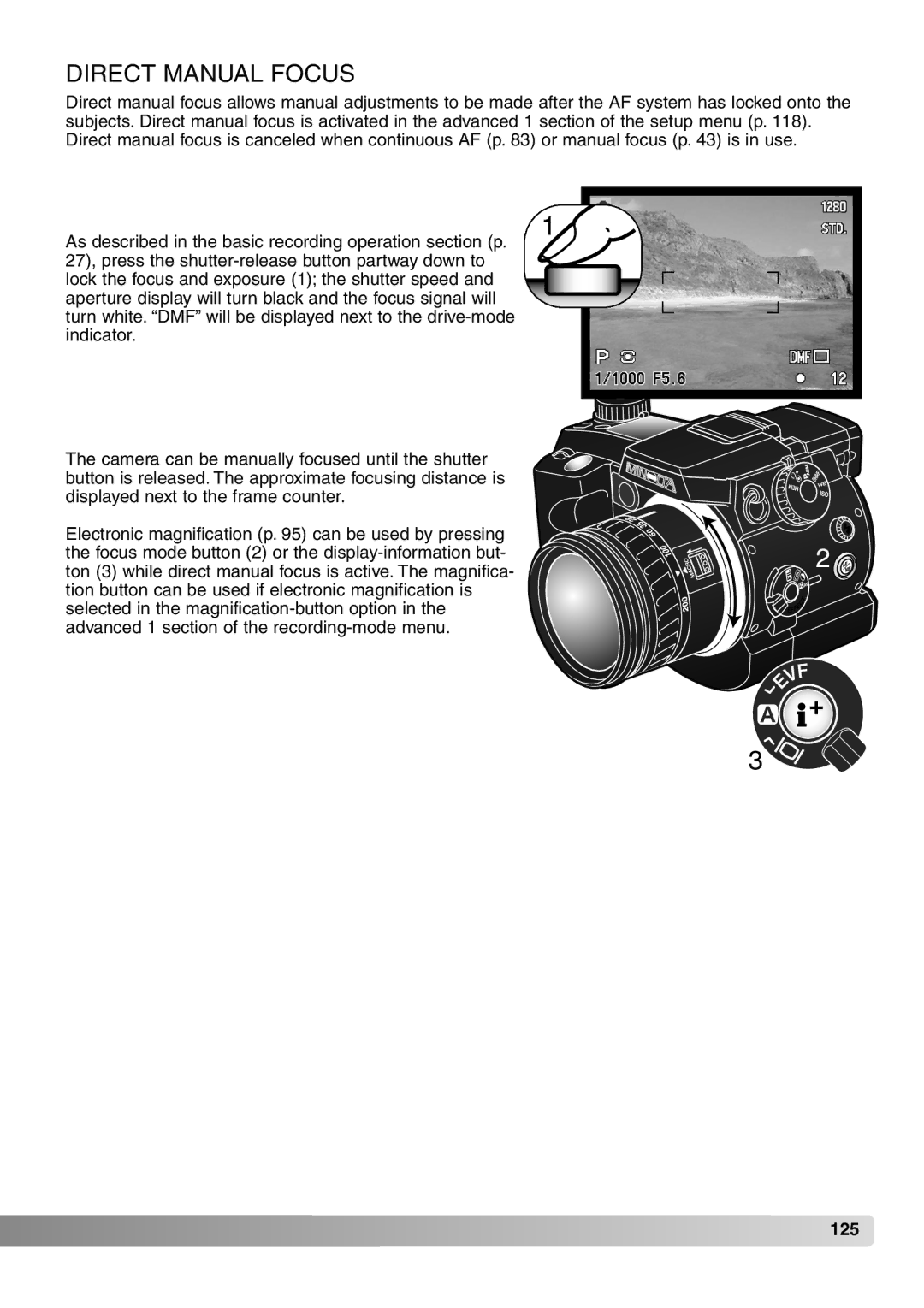 Konica Minolta 7Hi instruction manual Direct Manual Focus 