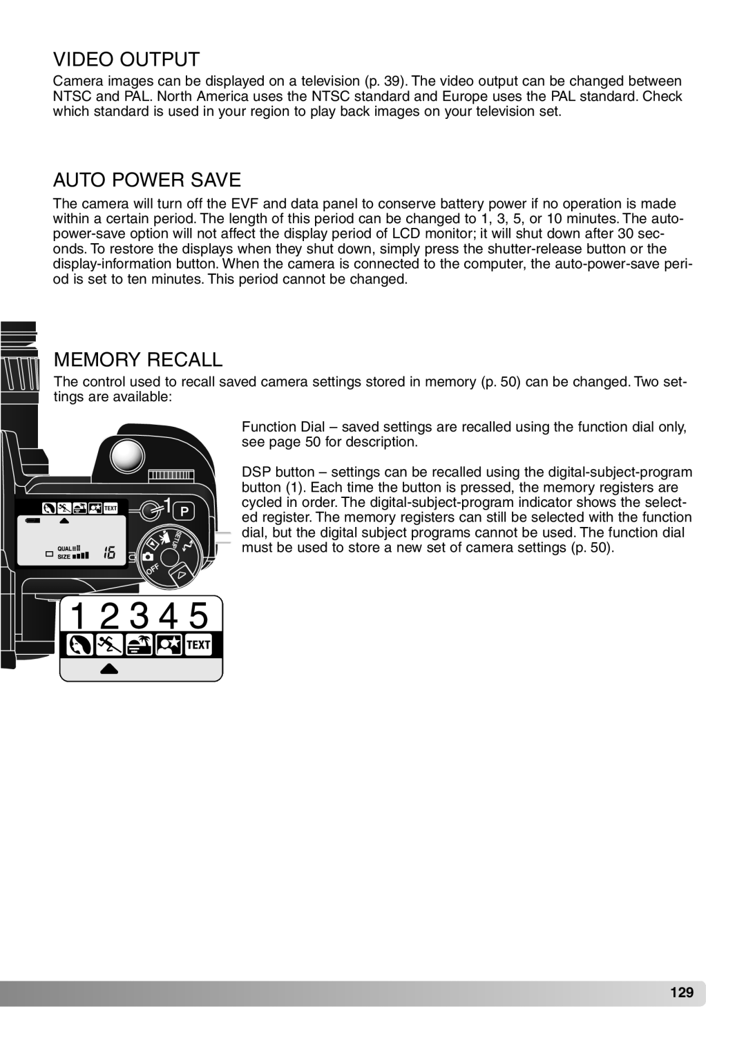 Konica Minolta 7Hi instruction manual Video Output, Memory Recall 