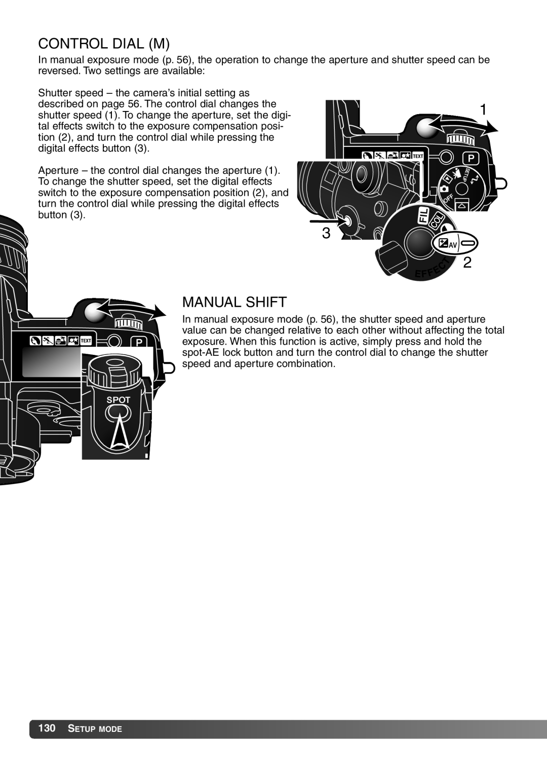 Konica Minolta 7Hi instruction manual Control Dial M, Manual Shift 