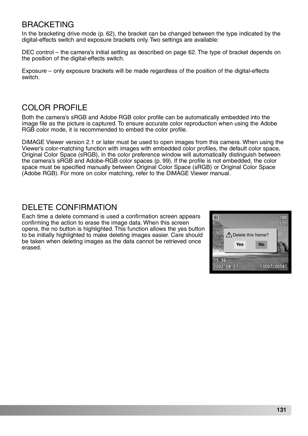 Konica Minolta 7Hi instruction manual Color Profile, Delete Confirmation 