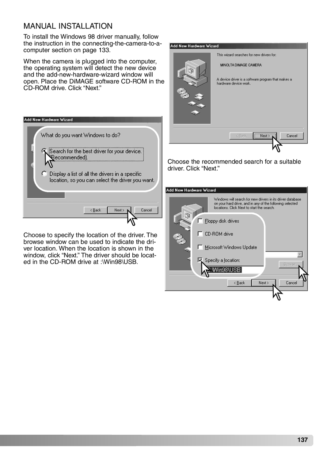 Konica Minolta 7Hi instruction manual Manual Installation, 137 