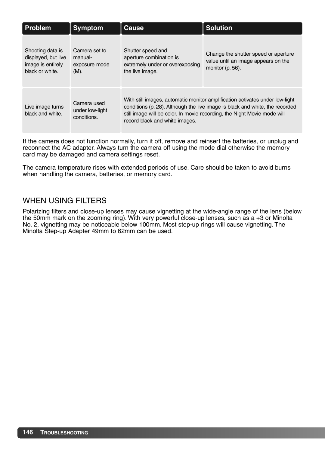 Konica Minolta 7Hi instruction manual When Using Filters 