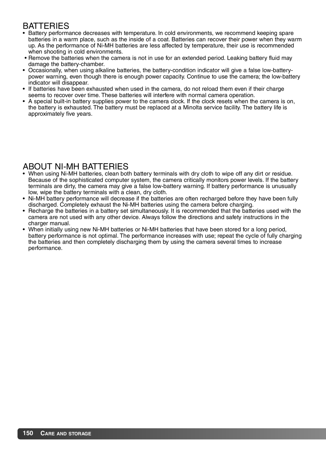 Konica Minolta 7Hi instruction manual About NI-MH Batteries 