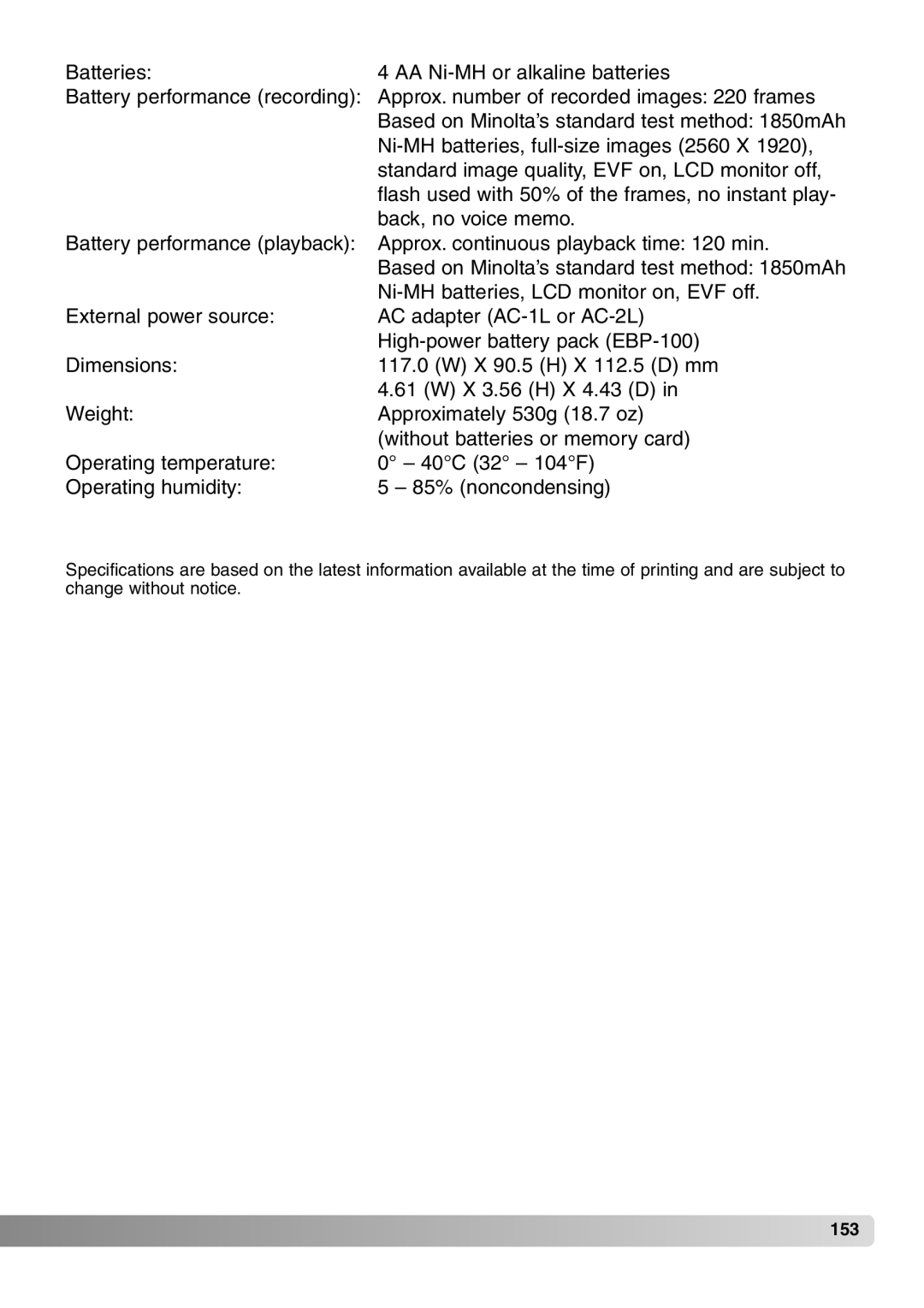 Konica Minolta 7Hi instruction manual 153 